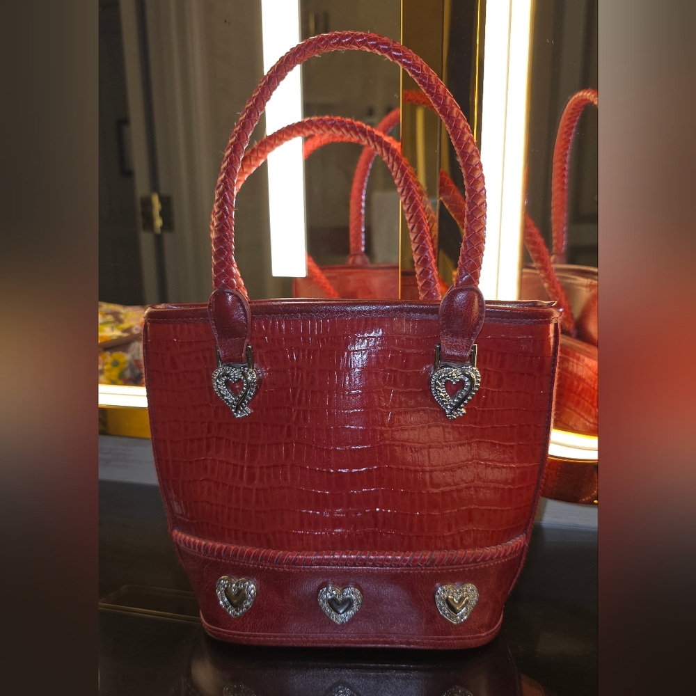 Brighton Style Red Leather Croc Print Purse Bag
